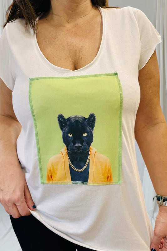 Ripped cotton T-shirt Λευκό Βαμβακερό Με Εξώραφη Στάμπα Mr Jaguar