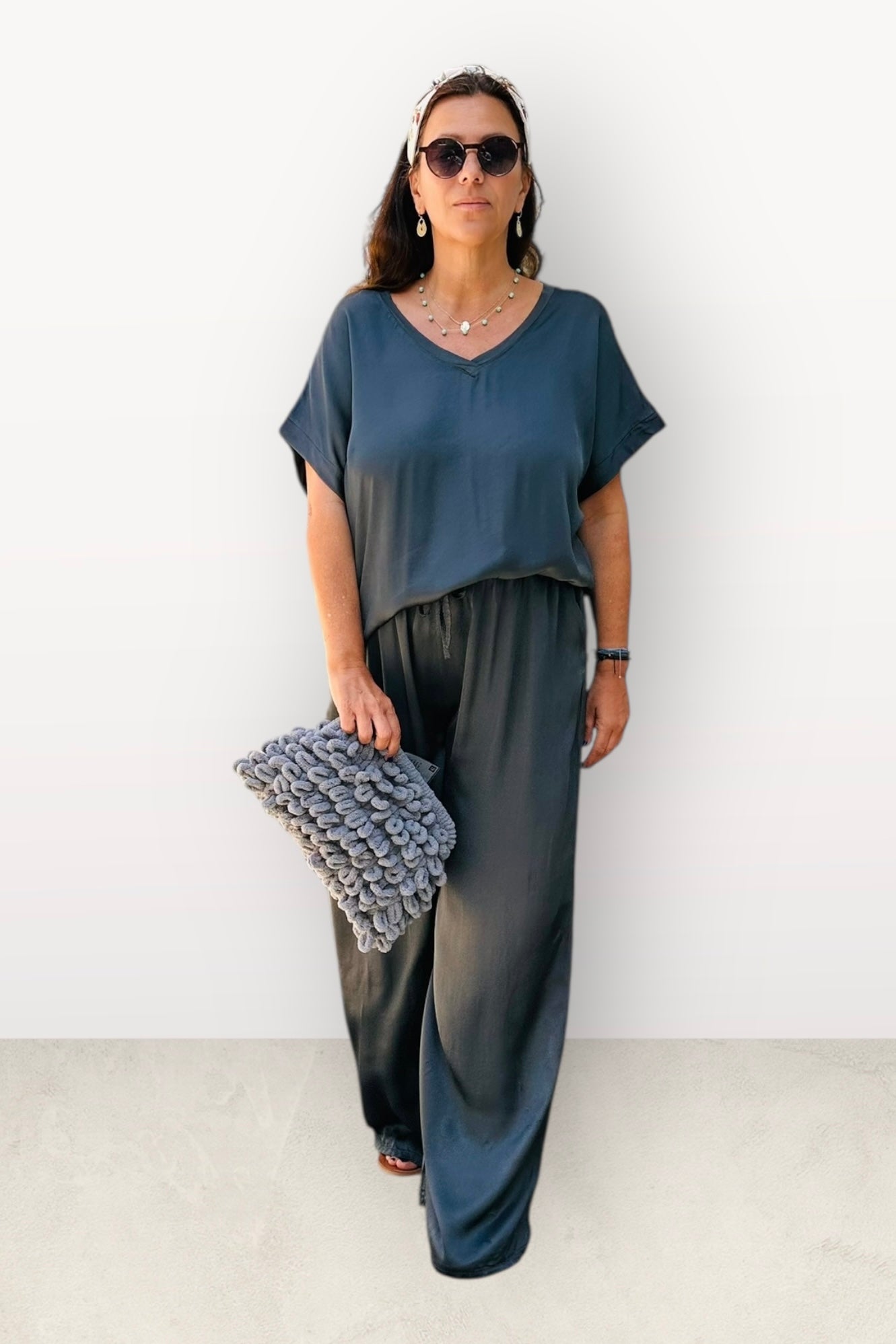 Charizma Σετ Αέρινη Παντελόνα & Μπλούζα με V