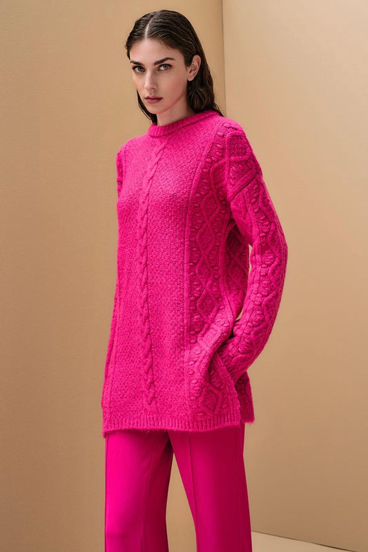 Tailor Made- Μακρύ Πουλόβερ Lurex Φούξια