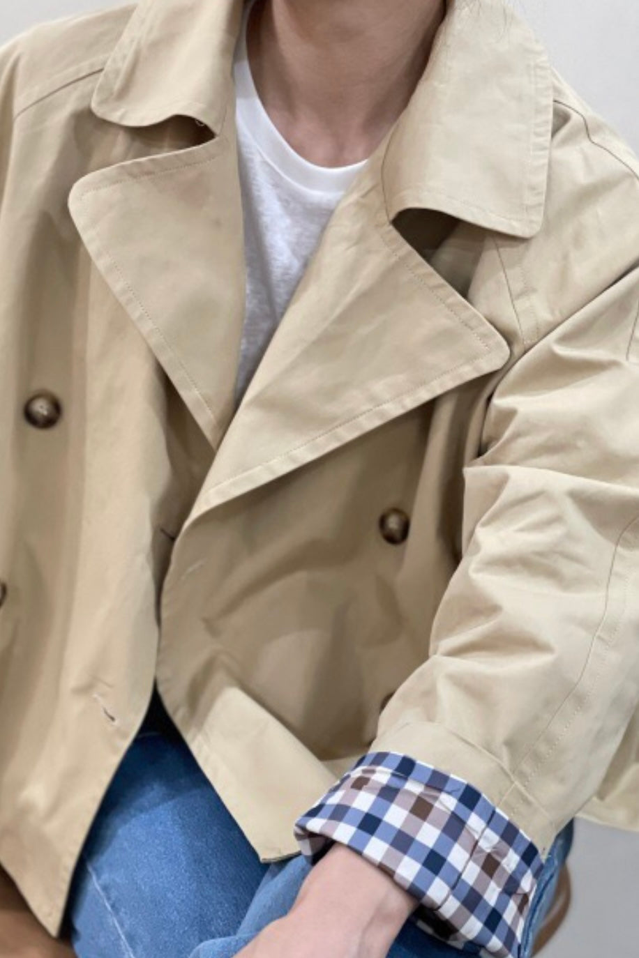 Gioya & Co - Καμπαρντίνα Κοντή με Καρό Λεπτομέρειες