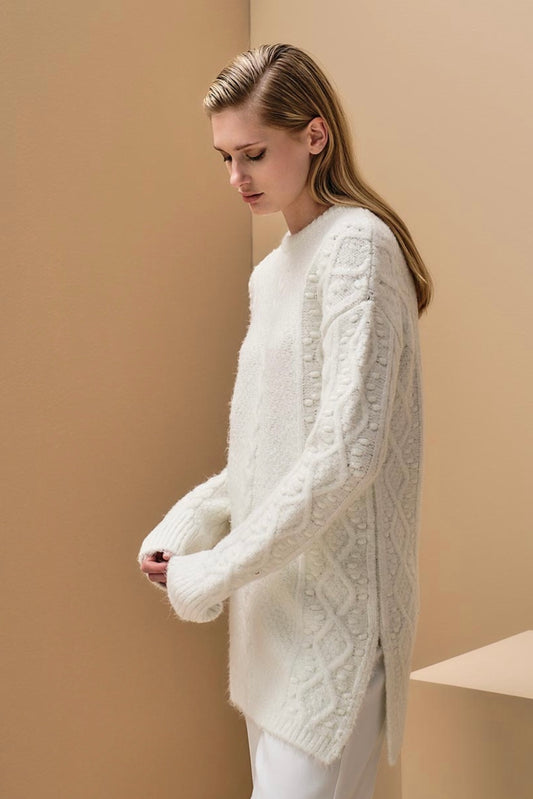 Tailor Made- Μακρύ Πουλόβερ Lurex Λευκό