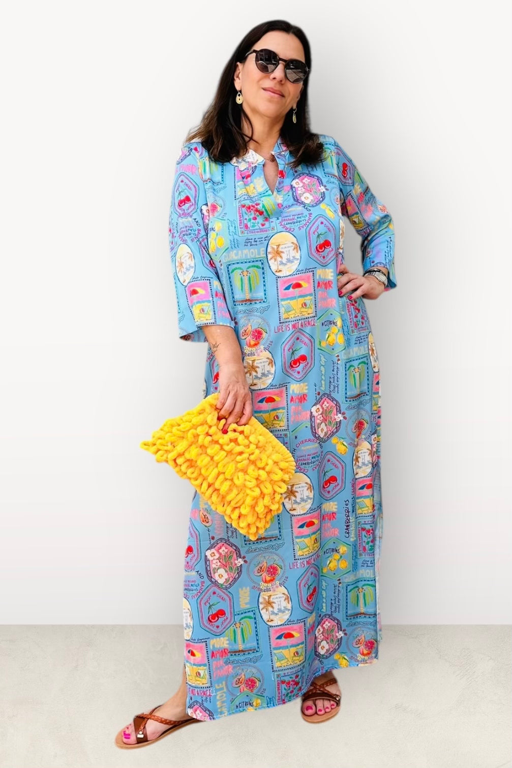 New Age - Maxi Φόρεμα Καφτάνι Santorini -24 Μπλε