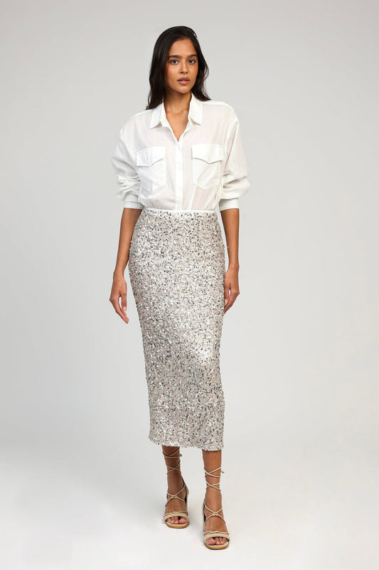 An'ge Juryly -Γυναικεία Φούστα με Πούλιες, Παγιέτες Λευκή