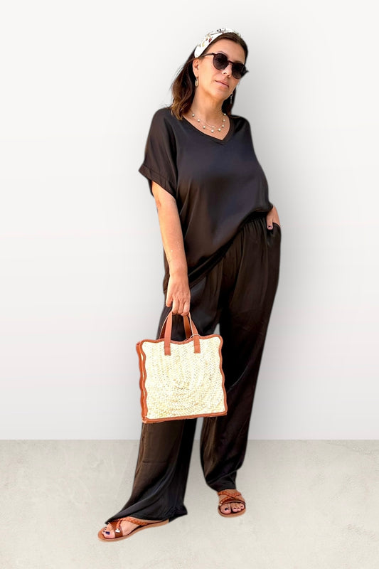 Charizma Σετ Αέρινη Παντελόνα & Μπλούζα με V