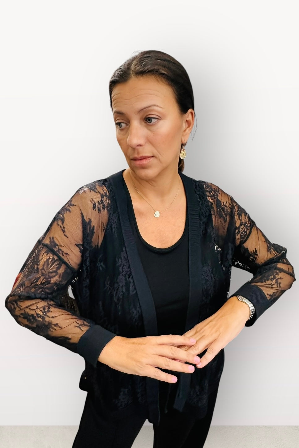 Figaro - Ζακέτα Δαντέλα με Μακρύ Μανίκι χωρίς Κουμπιά