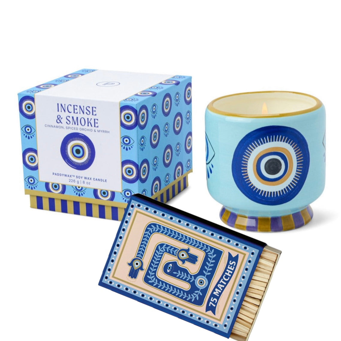Paddywax A dopo Eye - Κεραμικό κερί σόγιας, Incense & Smoke 226gr & Σπίρτα 75 τεμ