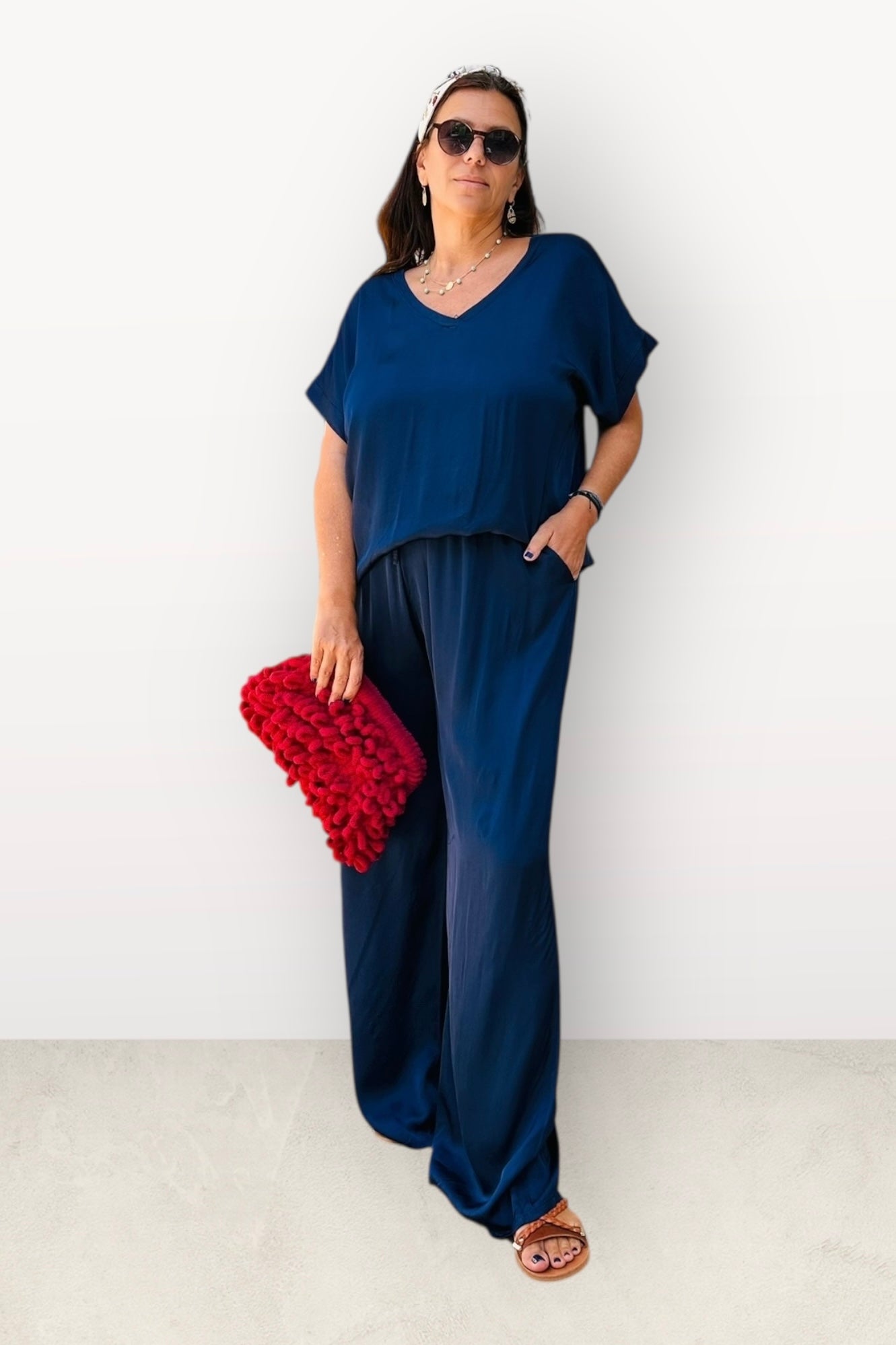 Charizma Σετ Αέρινη Παντελόνα & Μπλούζα με V