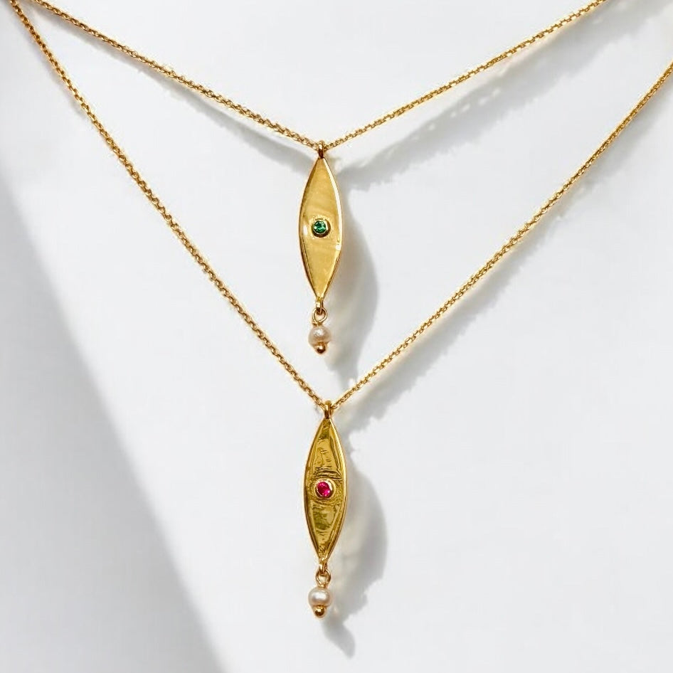 Dora Syrrou - Κολιέ Μοτίφ Επίχρυσο “Eye” με Μαργαριτάρι κ Αχάτη