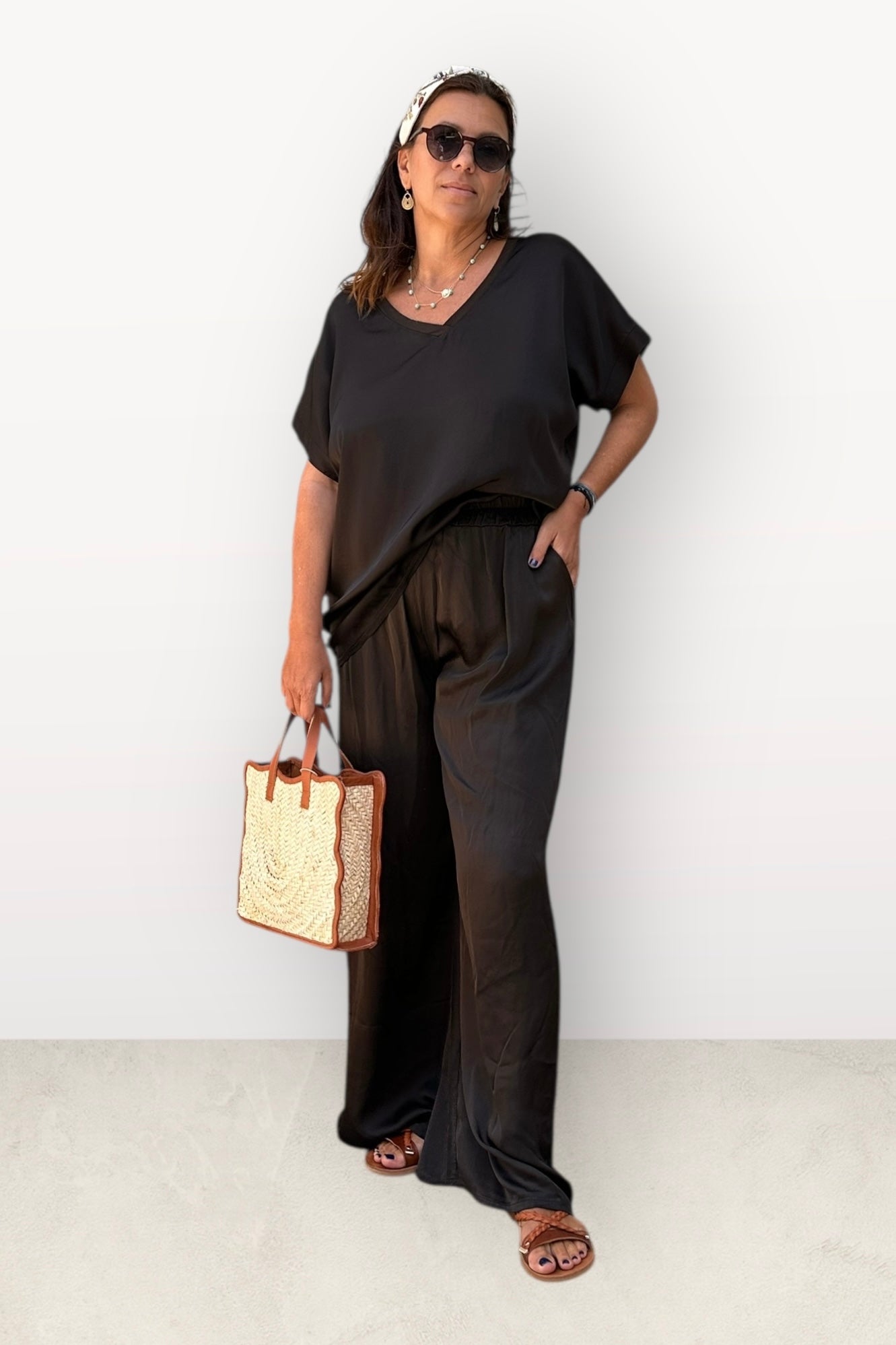 Charizma Σετ Αέρινη Παντελόνα & Μπλούζα με V