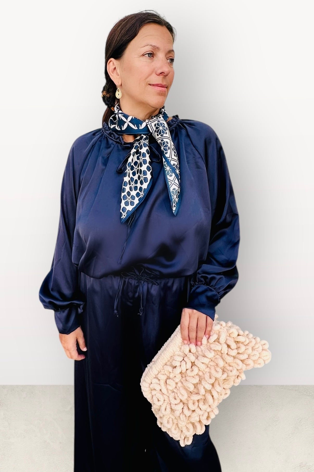 Charizma - Σετ Αέρινη Μπλουζα & Παντελόνα Σατέν Μπλέ