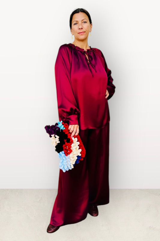 Charizma - Σετ Αέρινη Μπλουζα & Παντελόνα Σατέν Μπορντό