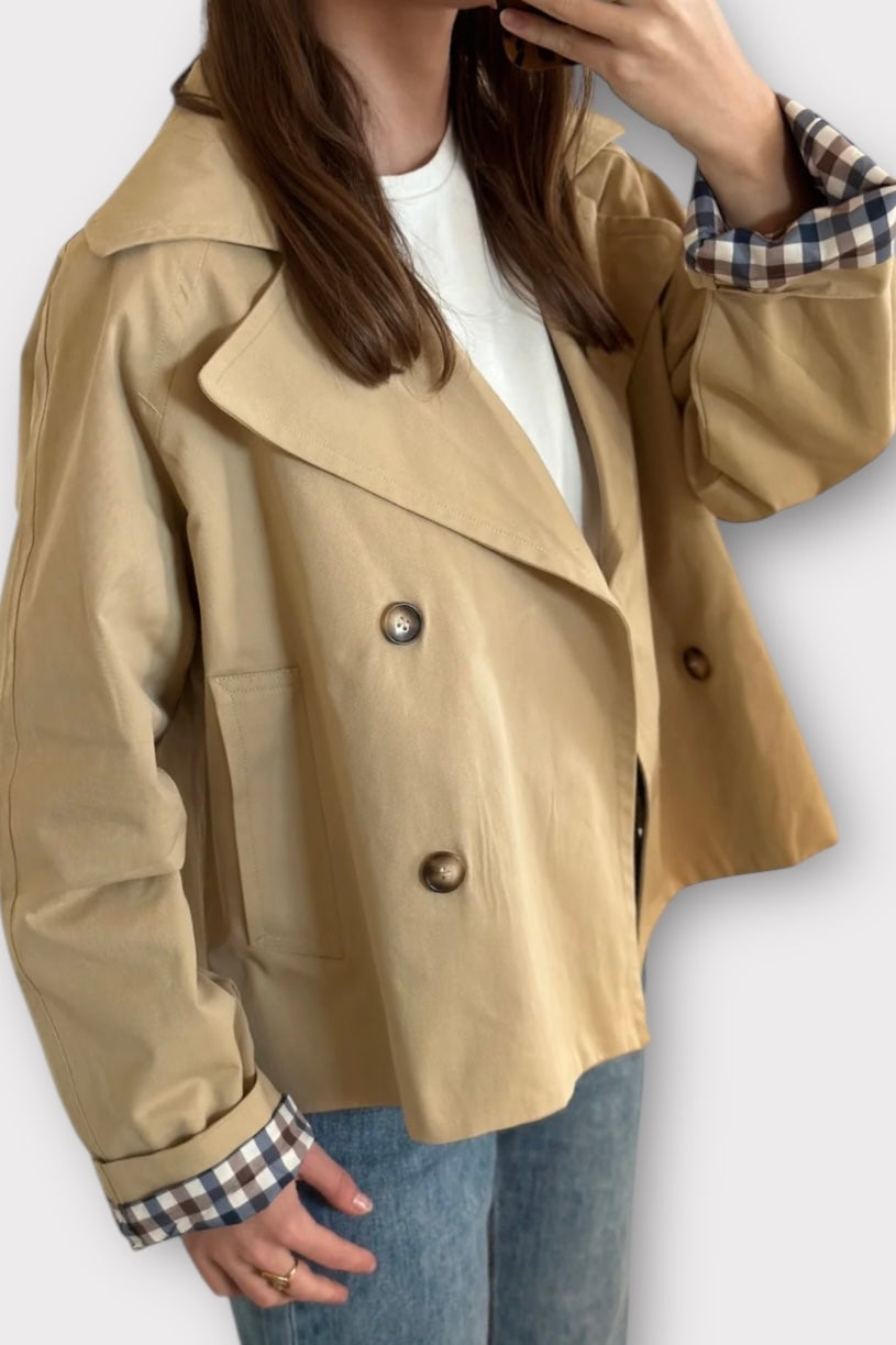 Gioya & Co - Καμπαρντίνα Κοντή με Καρό Λεπτομέρειες