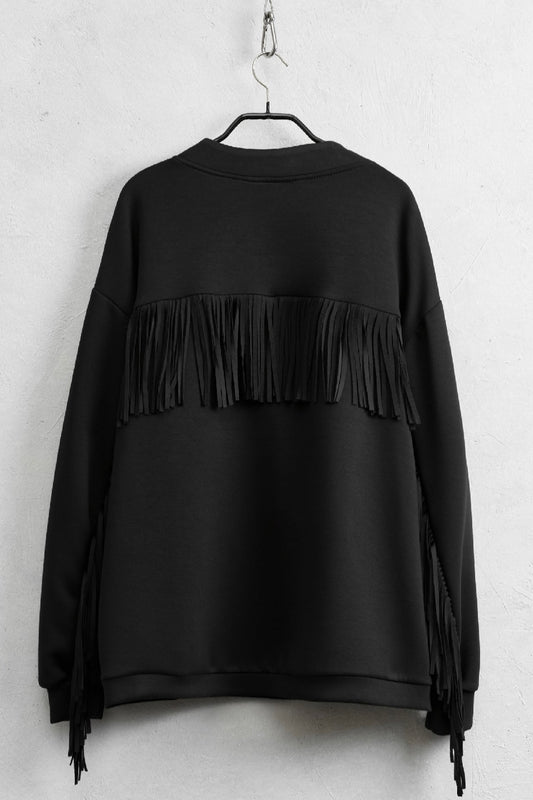 Lumina - Ζακέτα Φούτερ Cowboy με Κρόσσια & Φαρδιά Γραμμή Μαύρη