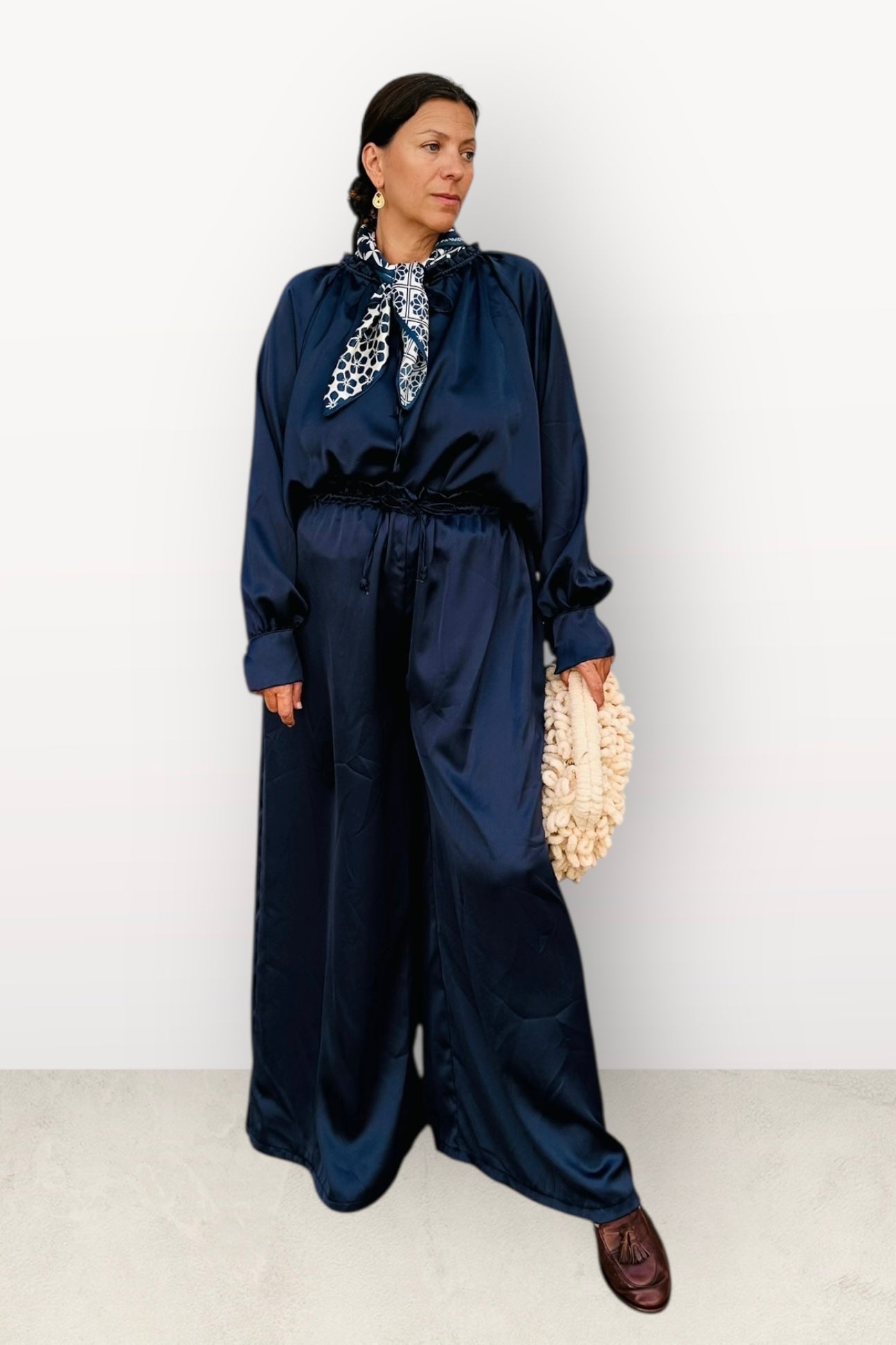 Charizma - Σετ Αέρινη Μπλουζα & Παντελόνα Σατέν Μπλέ