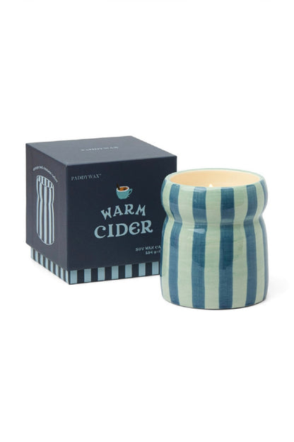 Paddywax Cabana Warm Cider - Φυτικό Κερί 184gr σε σιέλ ριγέ κεραμικό δοχείο