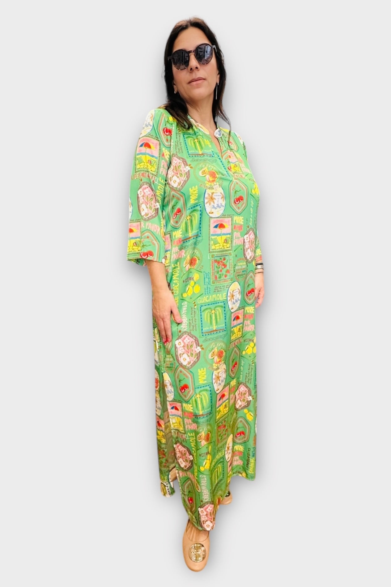 New Age - Maxi Φόρεμα Καφτάνι Santorini -24 Πράσινο