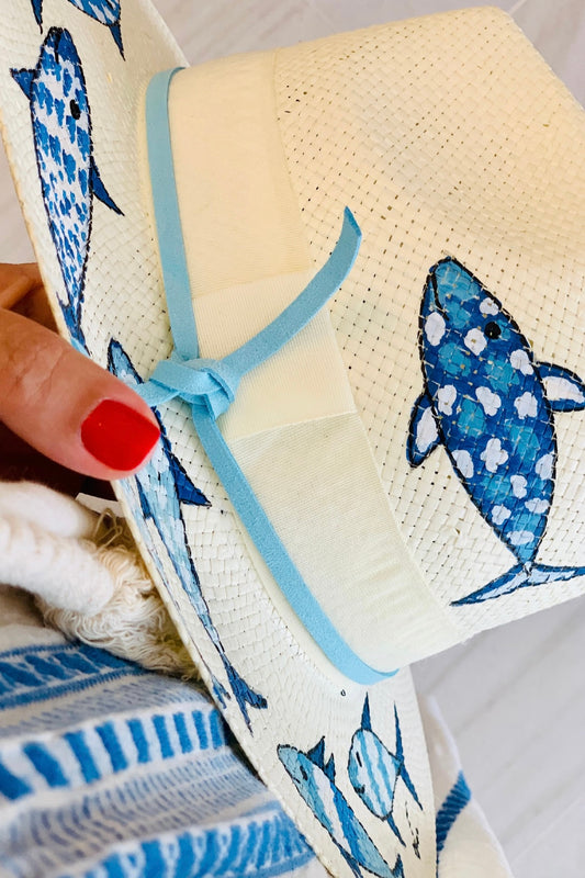 Liebe Anta -Καπέλο Fedora Μπλε Ψάρια