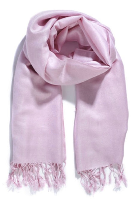 Charizma- Μονόχρωμη Πασμίνα από 100% Μαλλί με Κρόσσια Baby Pink