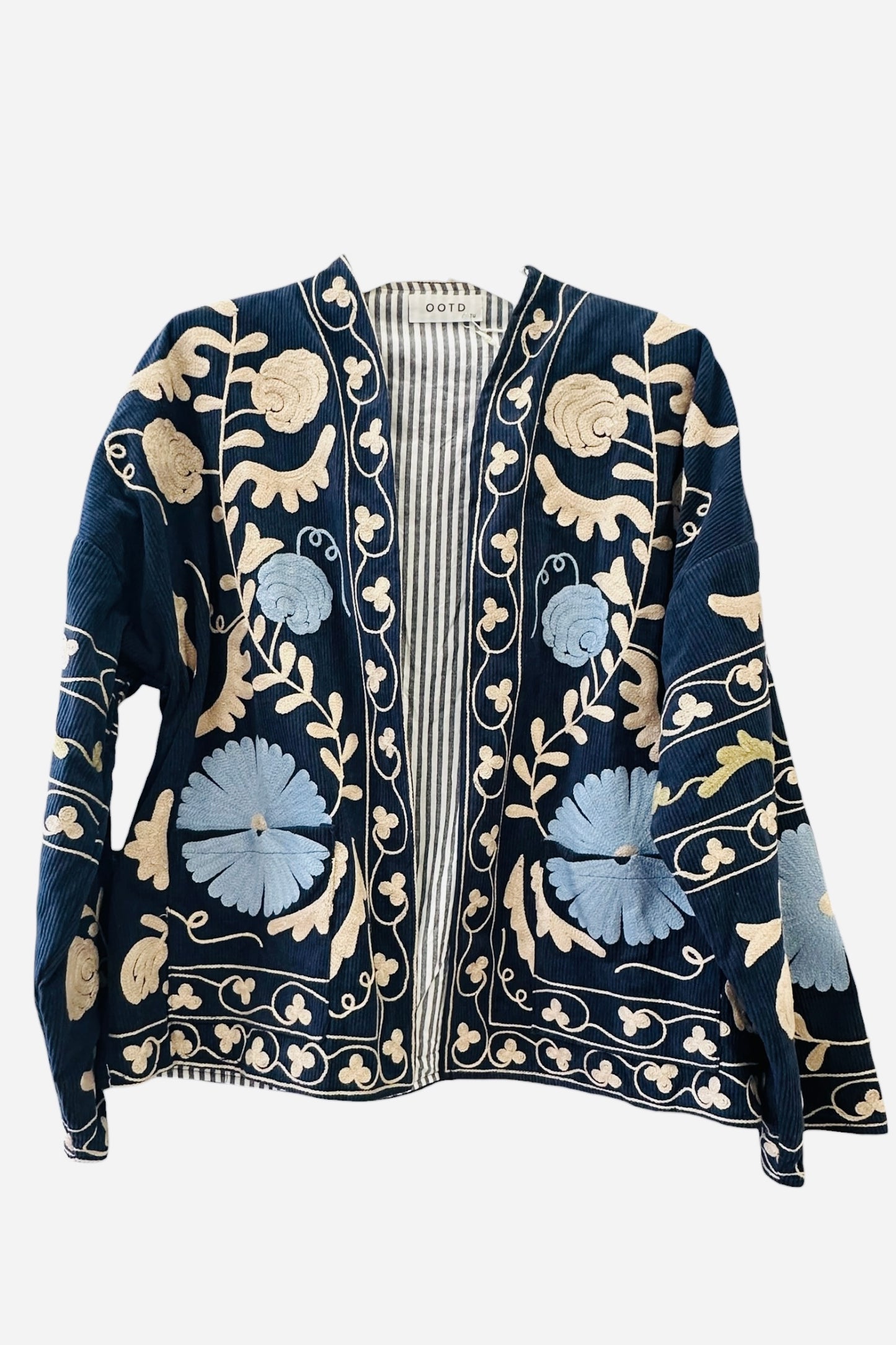 Charizma - Κοτλέ Κεντητό Jacket με Floral Κέντημα σε Navy Blue