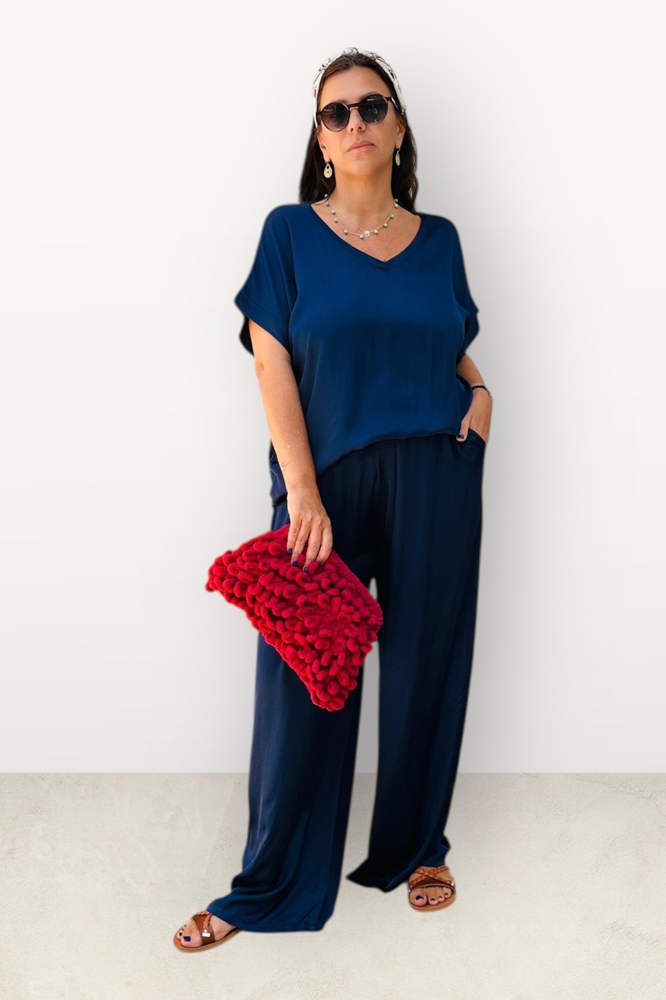 Charizma Σετ Αέρινη Παντελόνα & Μπλούζα με V