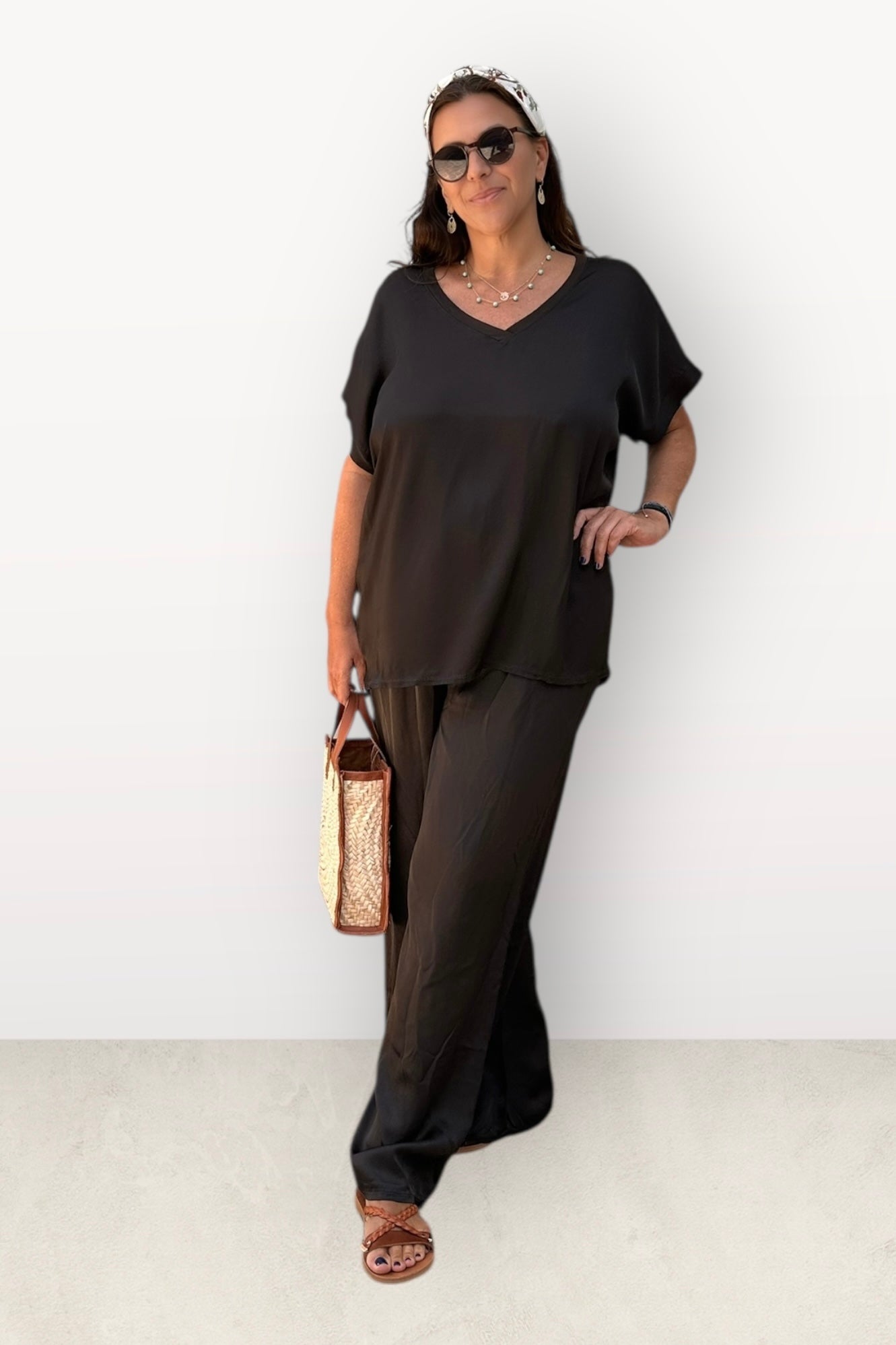 Charizma Σετ Αέρινη Παντελόνα & Μπλούζα με V