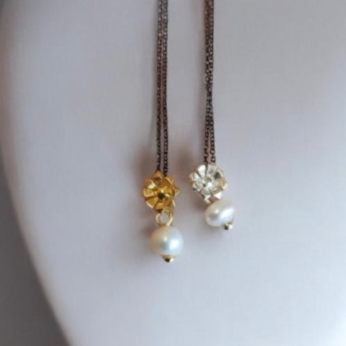 Pavlina Verouki - Flower Mini Ασημένιο Κολιέ Λουλούδι & Μαργαριτάρι Ασημί