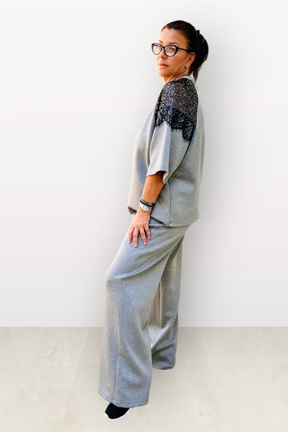 Eighty2 by Figaro  - Παντελόνα με Λάστιχο & Κορδόνι στη Μέση Γκρι