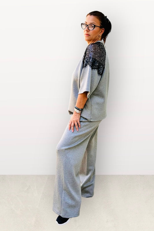 Eighty2 by Figaro  - Παντελόνα με Λάστιχο & Κορδόνι στη Μέση Γκρι