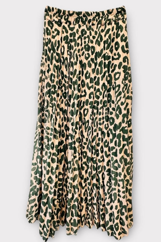 Charizma - Φούστα Animal print Μπεζ  & Πράσινο Μάξι Πλισέ