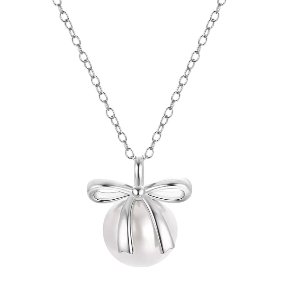 Κολιέ 925 Ασήμι Επιχρυσωμένο Φιόγκος Με Μαργαριτάρι