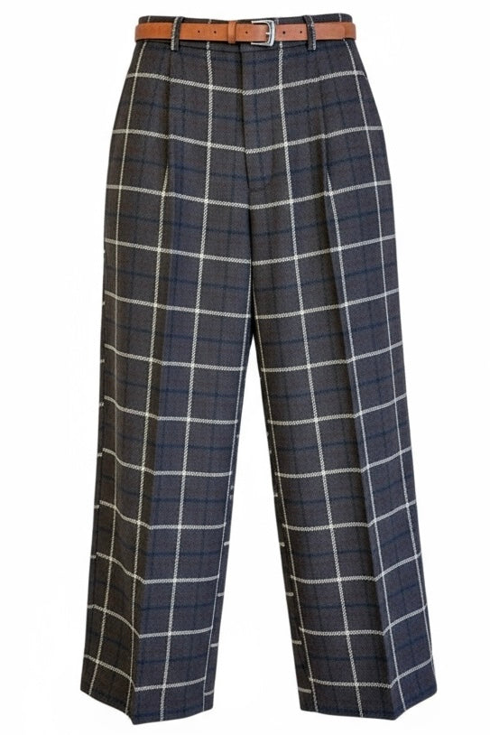 Lumina - Καρό Παντελόνι με Διακοσμητικές Πιέτες & Ζώνη