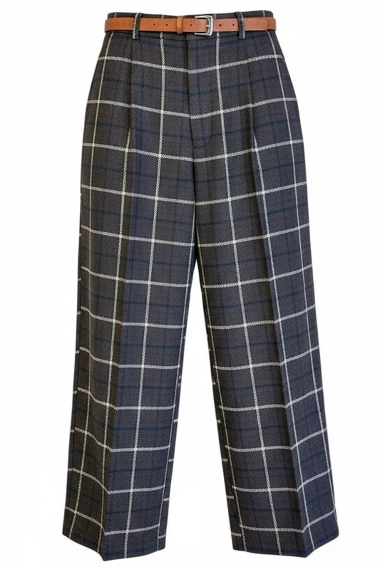 Lumina - Καρό Παντελόνι με Διακοσμητικές Πιέτες & Ζώνη