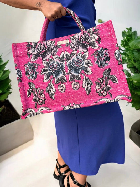 Tote Τσάντα Βελούδο Φούξια Ταπισερί