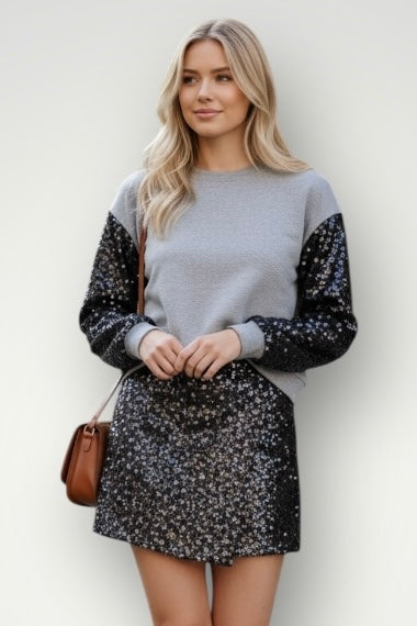 Eighty2 by Figaro - Μίνι Φούστα με Παγιέτες και Σκισίματα