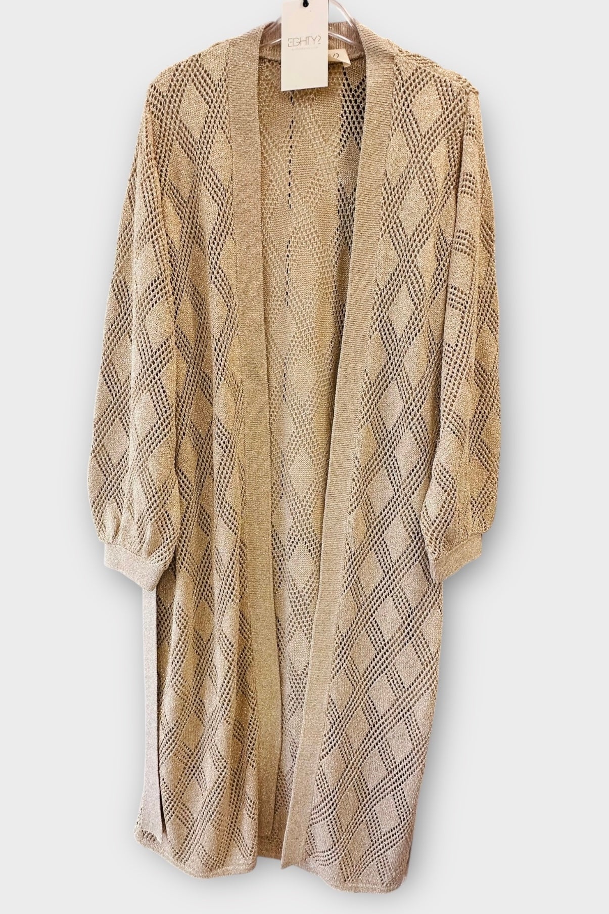 Eighty2 by Figaro - Μακριά Πλεκτή Ζακέτα με Ζώνη Χρυσό Lurex