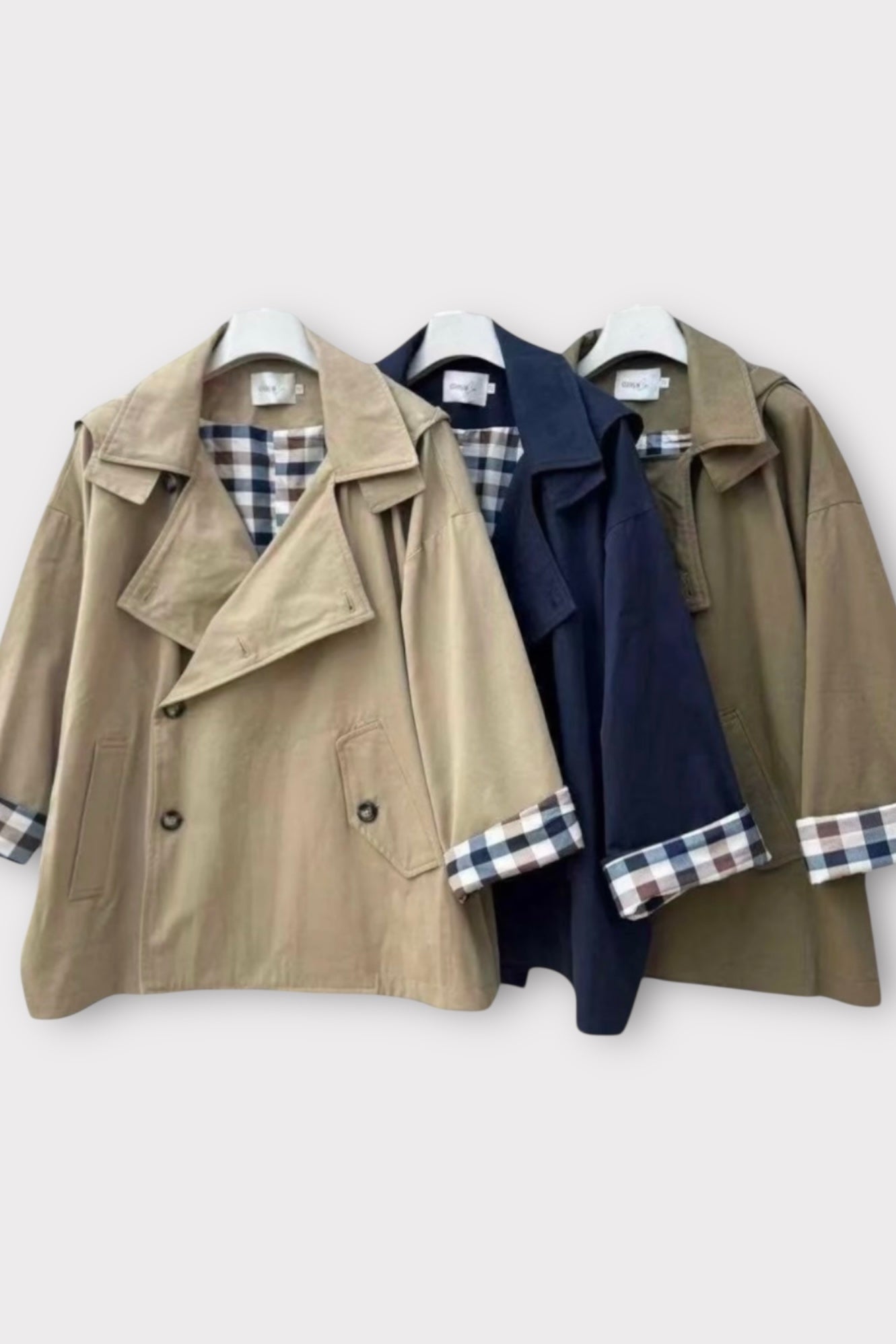 Gioya & Co - Καμπαρντίνα Κοντή με Καρό Λεπτομέρειες