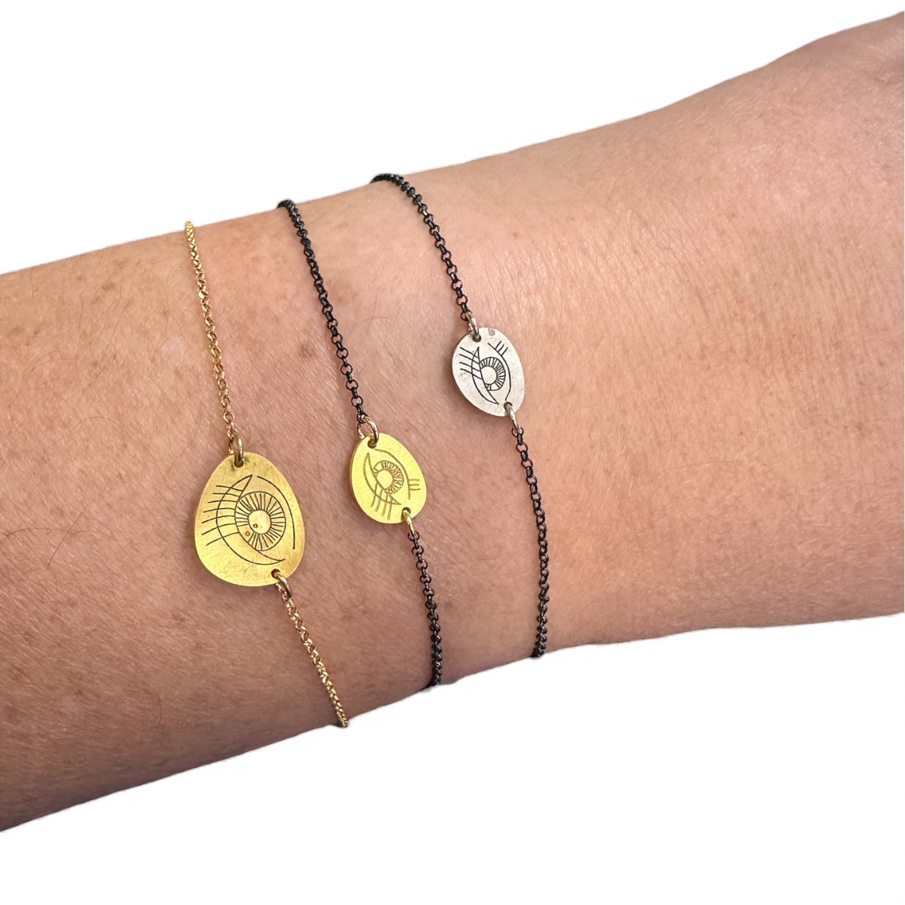 Pavlina Verouki Classic Eyes - Χειροποίητο Ασημένιο Βραχιόλι  Βότσαλο Μάτι Μεγάλο