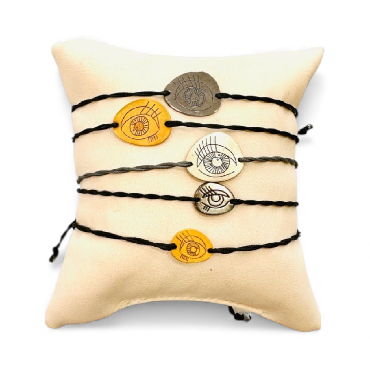 Pavlina Verouki Classic Eyes - Βραχιόλι Ασημένιο Μικρό Μάτι σε Κορδόνι