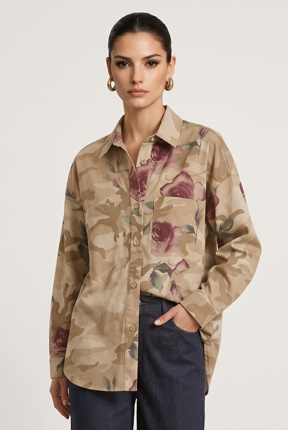 Eighty2 by Figaro - Overshirt Camouflage με Λουλούδια & Μεταλλικά Κουμπιά