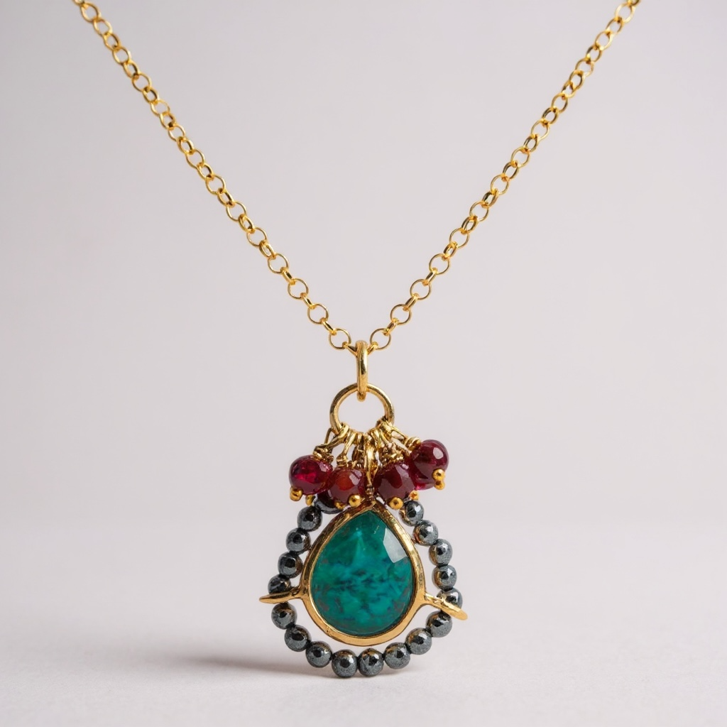 Tonia Makri - Χειροποίητο Επίχρυσο Ασημένιο Κολιέ με ημιπολύτιμους λίθους