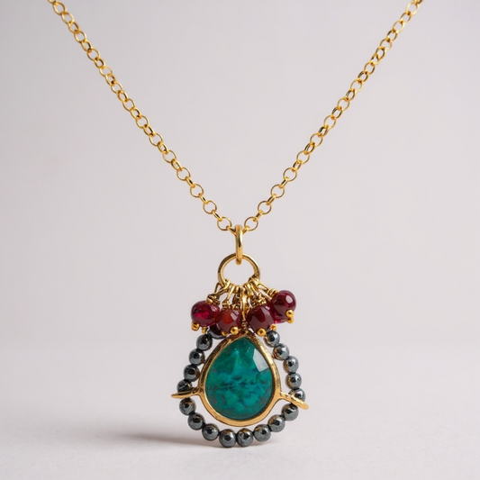 Tonia Makri - Χειροποίητο Επίχρυσο Ασημένιο Κολιέ με ημιπολύτιμους λίθους