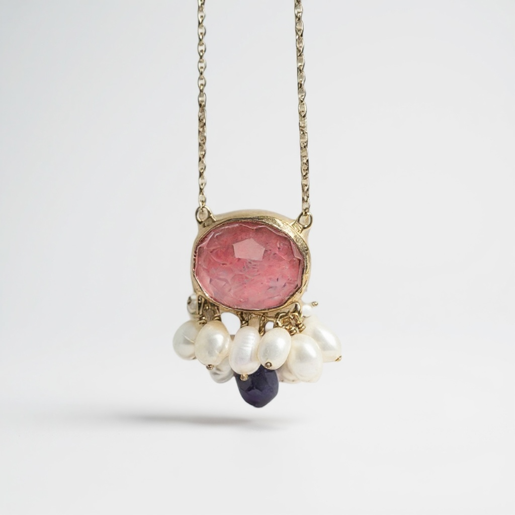 Tonia Makri - Χειροποίητο Επίχρυσο Ασημένιο Κολιέ με ημιπολύτιμους λίθους