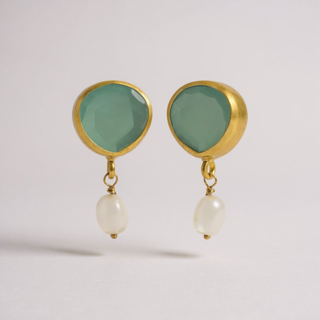 Tonia Makri - Χειροποίητα Επίχρυσα Ασημένια Σκουλαρίκια Με Ημιπολύτιμους Λίθους