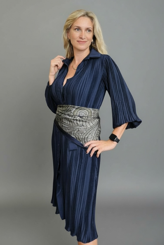 Charizma - Πλισέ Φόρεμα με Κουμπιά & Ζώνη Silky Touch