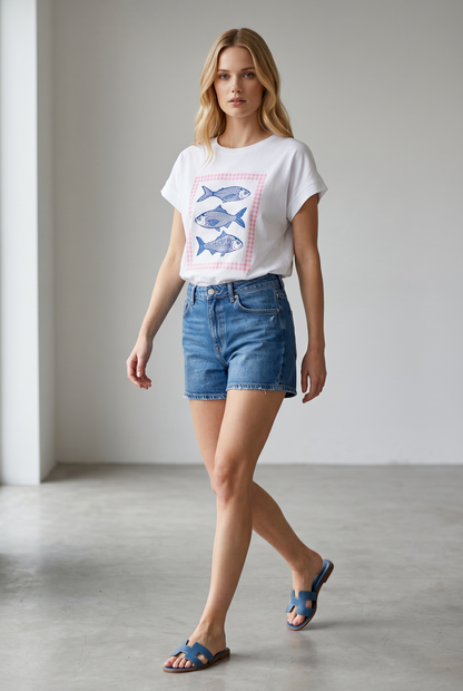 Charizma - Λευκό Μακό T-Shirt με Στάμπα Sardines