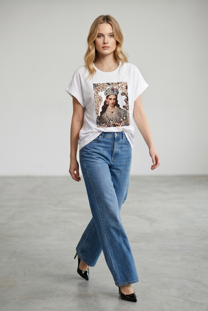 Charizma - Λευκό Μακό T-Shirt με Στάμπα Empress