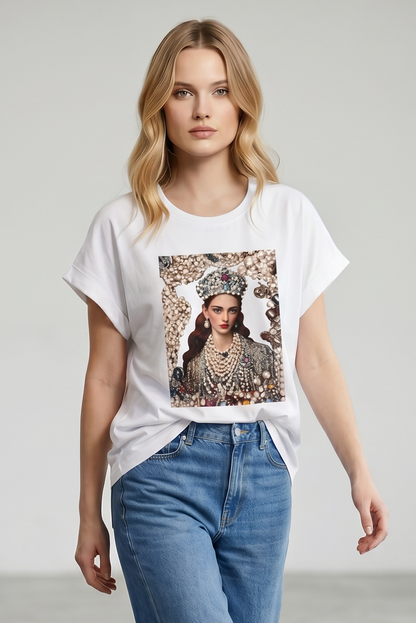 Charizma - Λευκό Μακό T-Shirt με Στάμπα Empress
