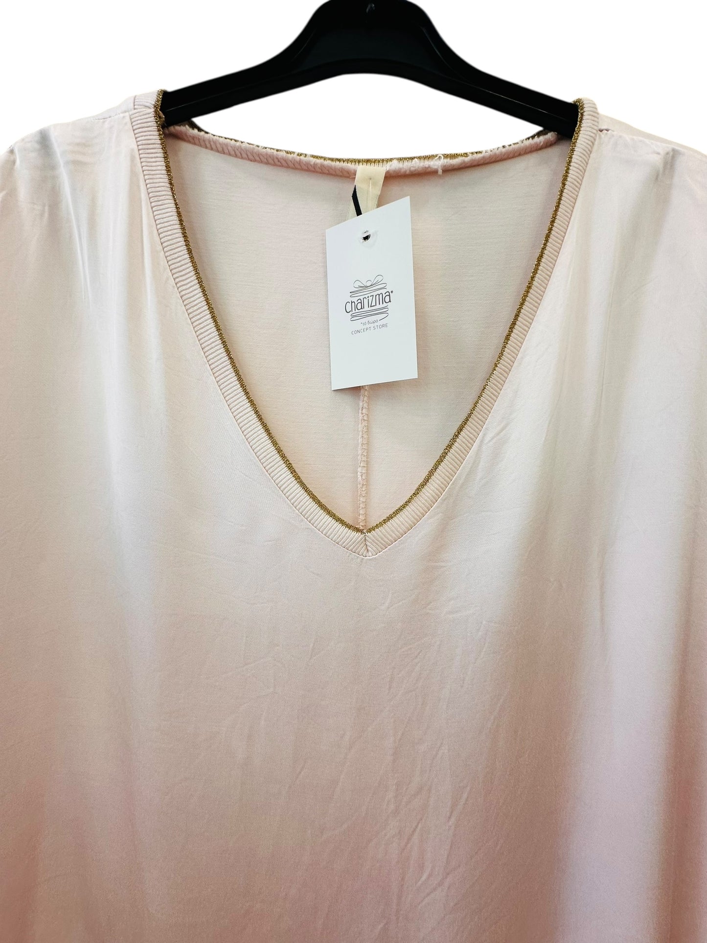 Σατέν Oversized Μακρύ Φόρεμα Με V  & Κοντό Μανίκι