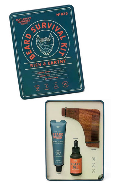 Gentlemen's Hardware Beard Survival Kit –  Σετ Περιποίησης Γενειάδας σε Μεταλλικό Κουτί