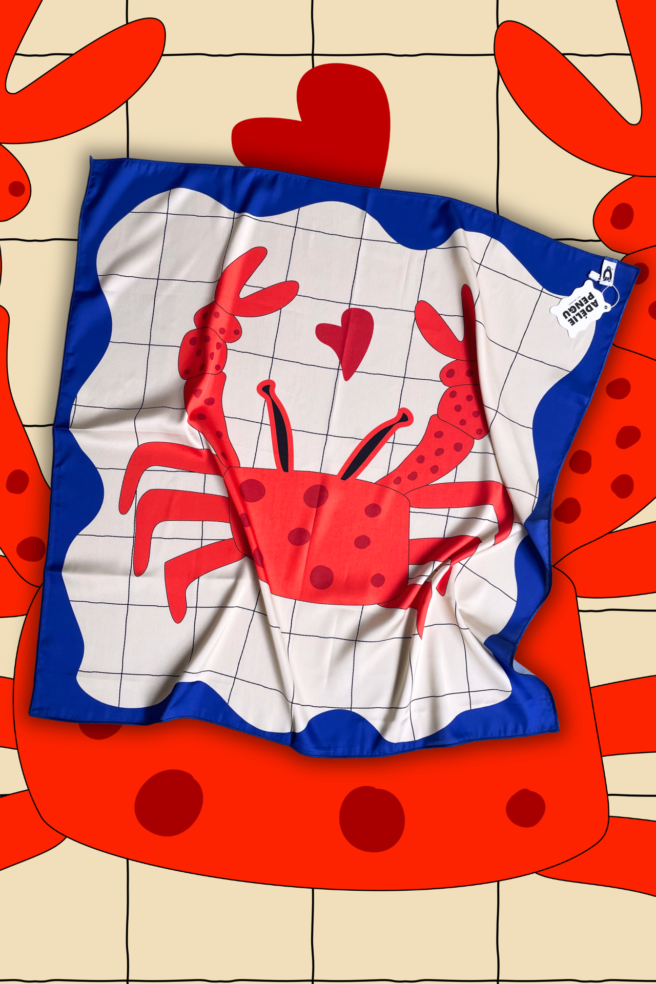 Adelie Pengu - Raul Scarf Σατέν Μαντήλι Crab Love 65x65cm